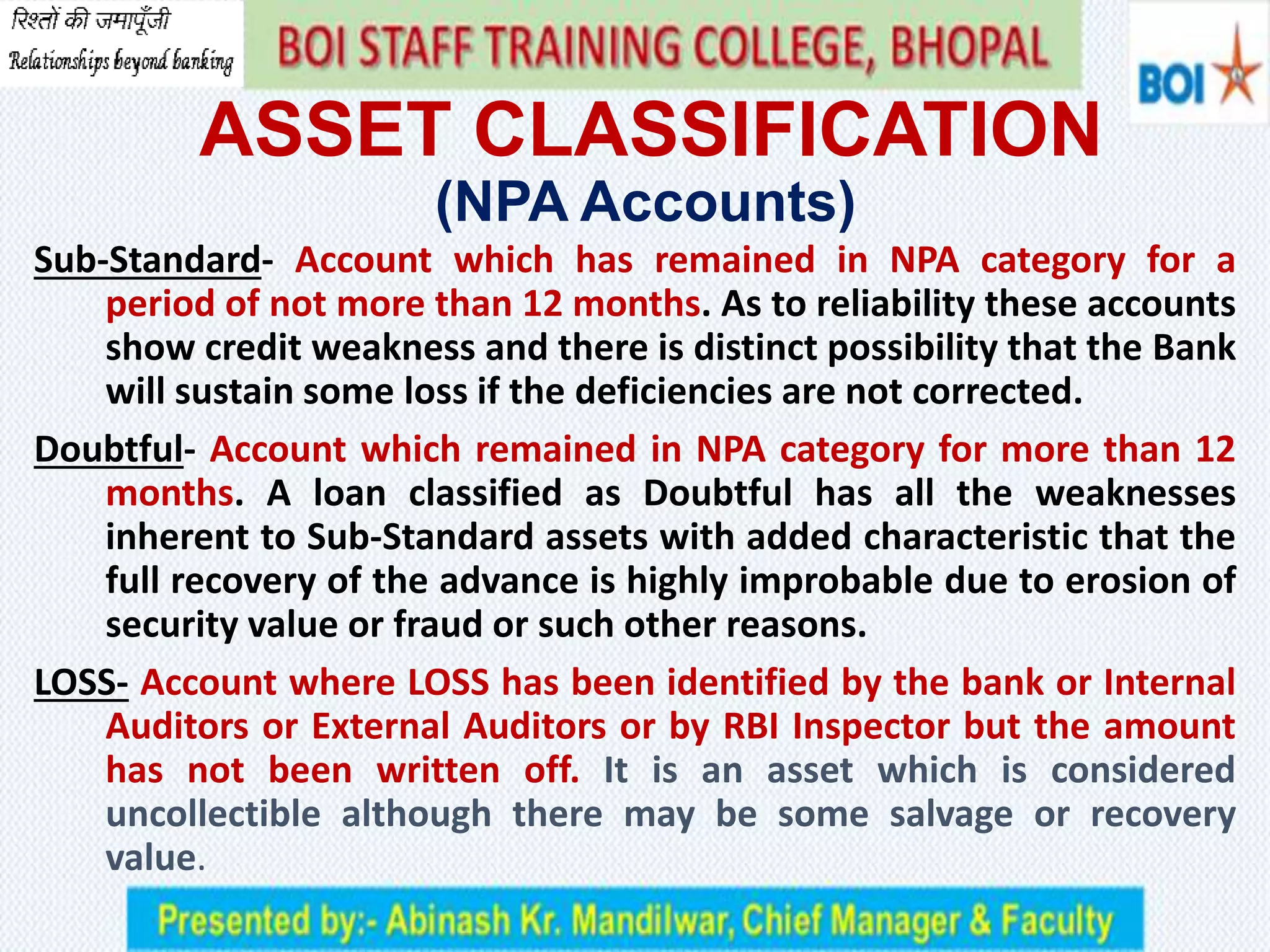 IRAC NORMS (INCOME RECOGNITION & ASSET CLASSIFICATION AND PROVISIONING ...