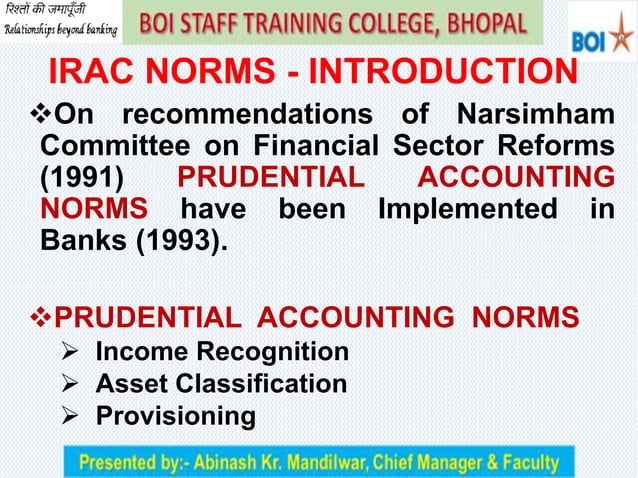 IRAC NORMS (INCOME RECOGNITION & ASSET CLASSIFICATION AND PROVISIONING ...