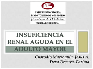 INSUFICIENCIA
RENAL AGUDA EN EL
  ADULTO MAYOR
       Custodio Marroquín, Jesús A.
              Deza Becerra, Fátima
 