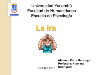 Universidad Yacambú
Facultad de Humanidades
Escuela de Psicología
Alumno: Carol Uzcategui
Profesora: Xiomara
RodríguezOctubre 2016
 
