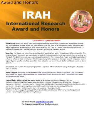 33rd Edition of Award and Honors | 27–28 February 2026 | Singapore | PDF