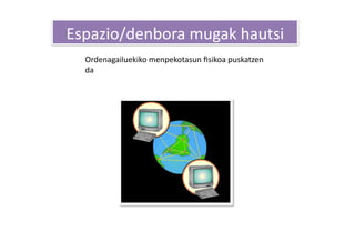 Espazio/denbora mugak hautsi 
  Ordenagailuekiko menpekotasun ﬁsikoa puskatzen 
  da 
 