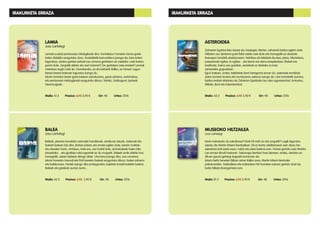 MUSEOKO HILTZAILEA
Josu Lartategi
Nork mehatxatu du eskultorea? Nork hil nahi du eta zergatik? Luigik laguntza
eskatu dio Martin Iriberri ikertzaileari. Diruz txarto zabiltzanean ezin diozu lan-
eskaintza bati ezetz esan, nahiz eta etsai batena izan. Horixe gertatu zaio Martini.
Lan erraza dirudi hasieran. Sakonago ikertzen hasi denean, ordea, ulertzen ez
dituen gauza gehiegi dagoela konturatu da.
Istorio beltz honetan Bilbon zehar ibiliko zara, Martin Iriberri ikertzaile
pribatuarekin. Galtzaileen eta irabazleen hiri horretan edozer gertatu ahal da,
baita hilketa ikaragarriena ere.
Maila: B1.2 Prezioa: 6,95 5,90 € Orr: 48 Urtea: 2016
ASTEROIDEA
Zaharren Egoitza leku lasaia da, lasaiegia. Bertan, zaharrek bizitza egiten dute.
Hiltzeko oso denbora gutxi falta zaiela uste dute eta horregatik ez daukate
itxaropen handirik etorkizunean. Nahikoa da telebista ikustea, jatea, trikotatzea,
paseotxoak egitea, lo egitea... eta berriz ere dena errepikatzea. Bisitak ere
badituzte, baina oso gutxitan, senideak ez direlako ia inoiz
zaharrekin gogoratzen.
Egun batean, ordea, telebistak berri harrigarria eman du: asteroide erraldoia
dator lurraren kontra eta munduaren azkena izango da. Une horretatik aurrera,
bizitza erabat aldatuko da Zaharren Egoitzako lau atso-agurerentzat, Antontxu,
Mikela, Boni eta Eukenirentzat.
Maila: A2.2 Prezioa: 6,95 5,90 € Orr: 48 Urtea: 2016
IRAKURKETA ERRAZA
LAMIA
Josu Lartategi
Lamiak euskal pertsonaia mitologikoak dira. Kontakizun honetan lamia gazte
baten ibilaldia ezagutuko duzu. Kostaldetik barrualdera joango da, kaio baten
laguntzaz, erreka garbiei zerbait oso arraroa gertatzen ari zaielako: urek kolore
gorria dute. Zergatik aldatu da uren kolorea? Zer gertatzen zaie errekei? Lamiak
misterioa argitu nahi du. Horretarako, ez da bakarrik ibiliko, ez horixe! Lagun
berezi-berezi batzuen laguntza izango du.
Istorio honetan beste garai batean sartukozara, garai zaharra, antzinakoa,
eta pertsonaia mitologikoak ezagutuko dituzu: Tartalo, Galtzagorri, Ipotxak,
Herensugeak...
Maila: A1.2 Prezioa: 6,95 5,90 € Orr: 48 Urtea: 2016
BALEA
Josu Lartategi
Baleak, planeta honetako animalia handienak, arriskuan daude. Azkenak irla
bakarti batean bizi dira. Bertan jolastu eta amets egiten dute, bertan maitatu
eta atseden hartu. Arriskua, hala ere, oso hurbil dute, arrantzaleak haien bila
doazelako... eta gizakien odol-egarriak ez du mugarik. Baleek ondo dakite hori;
horregatik, azken bidaiari ekingo diote. Urrunera joango dira, oso urrunera.
Istorio honetan Haundi eta Pott izeneko baleak ezagutuko dituzu: balea zaharra
eta balekumea. Horiek izango dira protagonista, kapitain krudel batekin batera.
Baleak eta gizakiak aurrez aurre...
Maila: A2.2 Prezioa: 6,95 5,90 € Orr: 48 Urtea: 2016
IRAKURKETA ERRAZA
 