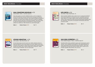 NAIA INDIA GORRIETAN (+CD)
Alvaro Rabelli Yanguas / Pedro J. Colombo Lopez (il.)
Papiroflexia biltzar batera gonbidatuta zegoen gizon bat desagertu egin da
ezustean. Haren maitaleak arrastoa galdu du. Naia detektibe gazteak eta
Margot laguntzaileak lanak izango dituzte gizona aurkitzen. Hiriko ilunpe
ezezagunetara eramango ditu kasuak bi neskak, baita lur azpira ere; hiri
honetako aspaldiko india gorrietara, hain zuzen ere.
Maila: A2	 Prezioa: Prezioa: 13 11 €		 Orr: 72
KATU BELTZA (+CD)
John Milne / Kepa Orbe Ferreiro (il.)
Ekintzaz betetako detektibe-istorio moderno honen 7 protagonista Salahadin
el Nur polizia inspektorea da. Poliziaren barnean, Antzinateko Ondasunen
Sailean egiten du lan. Egipton dagoen europar arkeologo bat hilda agertu
ondoren, balio handikoa den estatua txiki bat berreskuratzeko ikerketak hasten
ditu Salahadinek. Laster jarriko da nazioarteko kontrabandista-talde baten
arrastoaren atzetik.
Maila: A2	 Prezioa: Prezioa: 13 11 €		 Orr: 72
ARIAN IRAKURGAIA (CDarekin) ARIAN IRAKURGAIA (CDarekin)
NAIA CHINATOWN INGURUAN (+CD)
Alvaro Rabeli / Pedro J. Colombo Lopez (il.)
Naia neska gaztea ez da Archer detektibe famatua, ez da Los Angeles-en
edo New York hirian bizi. Naia gure artean bizi da, hemengoa da, titaniozko
museoaren ondoan ibiltzen da egunero. Naia emakume langilea eta ikaslea da.
Naia hirikoa da, gaurko kultura anitzeko hirian bizi da. Naiak ez du detektibe
bokaziorik, baina lan egin behar du bizimodua ateratzeko. Naia zinema beltza
da. Naia gure bizitzaren itsasgora eta itsasbehera da. Naiak guk bezala
sufritzen du, maitatzen du. Naia Chinatown da, Jack Nicholson gabe.
Maila: A1	 Prezioa: Prezioa: 13 11 €		 Orr: 76
ATZAPAR ARRASTOAK (+CD)
John Landon / Alex Orbe Ferreiro (il.)
Hiru bat metro izango zen altu munstro hura. Gelako sabairaino iristen zen.
Begi handi beltzei eta moko luzeari begiratu zien Larryk. Hegazti-mokoa zuen
munstroak, baina hegorik ez. Besoak zituen soinetik zintzilik, luzeak eta iletsuak.
Eskuetan eta oinetan, berriz, atzapar handiak zituen, gorrigorriak. -Atzapar
horiek lau lagun hil dizkidate- esan zuen ahots batek.
Maila: A2	 Prezioa: Prezioa: 13 11 €		 Orr: 74
 