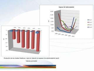 Evolución de los niveles freáticos ( rojo) en relación al espesor de sobrenadante (azul) Valores promedio 