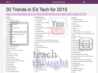 30 Trends in Ed Tech for 2015
http://www.teachthought.com/trends/30-trends-education-technology-2015/
6/9/14 Zoraini Wati Abas 35
 
