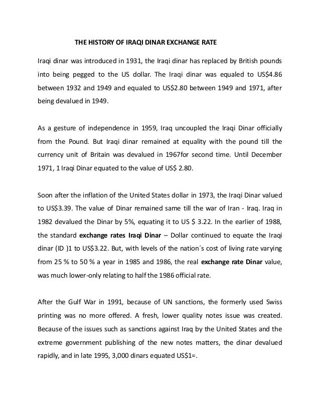The History Of Iraqi Dinar Exchange Rate - 