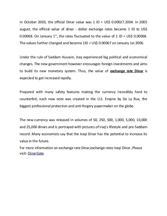 The History Of Iraqi Dinar Exchange Rate - 