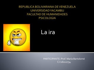 PARTICIPANTE: Prof. María Bartolomé
C.I:16112734
La ira
 