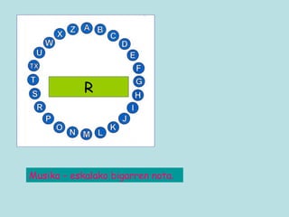 R Musika – eskalako bigarren nota. 