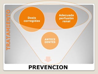 TRATAMIENTO
                                    Adecuada
                Dosis               perfusión
              corregidas              renal




                           ANTECE
                           DENTES




                PREVENCION
 