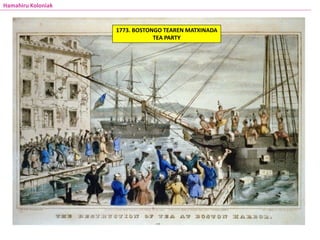 Hamahiru Koloniak
1773. BOSTONGO TEAREN MATXINADA
TEA PARTY
 