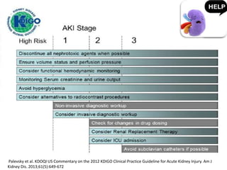 Palevsky et al. KDOQI US Commentary on the 2012 KDIGO Clinical Practice Guideline for Acute Kidney Injury. Am J
Kidney Dis. 2013;61(5):649-672
 