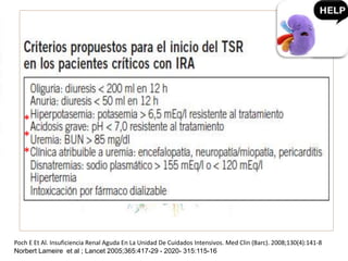 Poch E Et Al. Insuficiencia Renal Aguda En La Unidad De Cuidados Intensivos. Med Clin (Barc). 2008;130(4):141-8
Norbert Lameire et al ; Lancet 2005;365:417-29 - 2020- 315:115-16
*
*
*
 