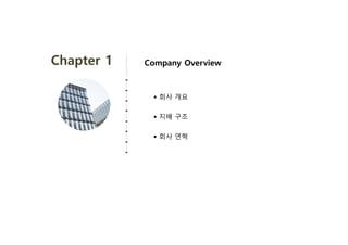 Chapter 1 Company Overview
 회사 개요
 지배 구조
 회사 연혁
 