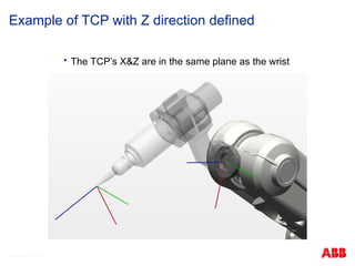 © ABB Robotic May 8, 2017
Example of TCP with Z direction defined
 The TCP’s X&Z are in the same plane as the wrist
 