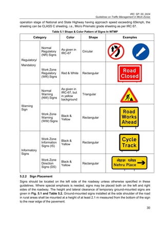 Irc Signboard Color Comprehensive Guidelines on Traffic Management in Work Zones by IRC ...