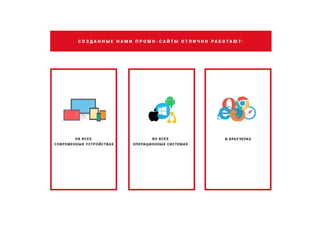 С О З Д А Н Н Ы Е Н А М И П Р О М О - С А Й Т Ы О Т Л И Ч Н О Р А Б О Т А Ю Т:
ВО ВСЕХ
ОПЕРАЦИОННЫХ СИСТЕМАХ
НА ВСЕХ
СОВРЕМЕННЫХ УСТРОЙСТВАХ
И БРАУЗЕРАХ
 