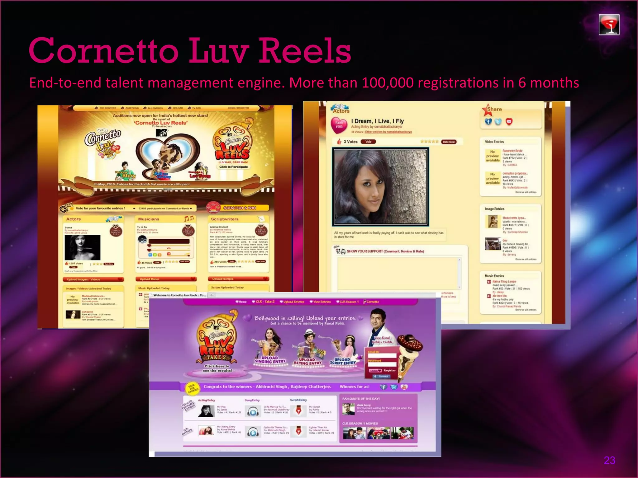 Cornetto Luv Reels
End-to-end talent management engine. More than 100,000 registrations in 6 months




                                                                                   23
 