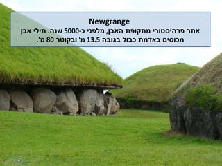 Newgrange אתר פרהיסטורי מתקופת האבן ,  מלפני כ -5000  שנה .  תילי אבן מכוסים באדמת כבול בגובה  13.5  מ '  ובקוטר  80  מ '. 