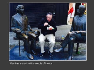 Ken has a snack with a couple of friends.
 