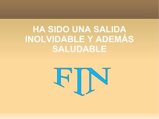 HA SIDO UNA SALIDA
INOLVIDABLE Y ADEMÁS
      SALUDABLE
 