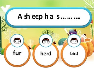 A shT
h
ei
s
ei
s
pm
hya…
…
s…
……
……
.
…..
fur herd bird
 