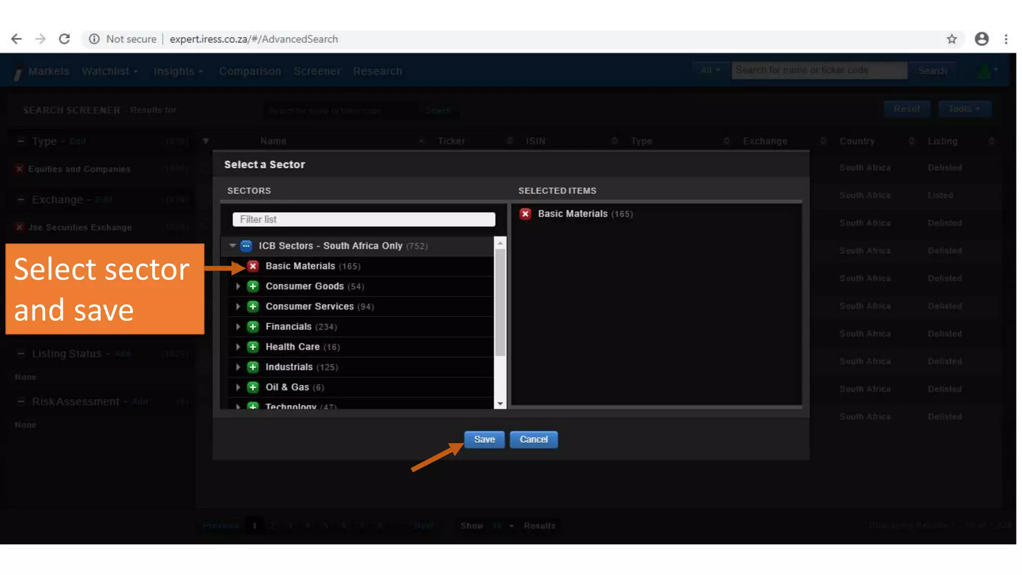 Select sector
and save
 