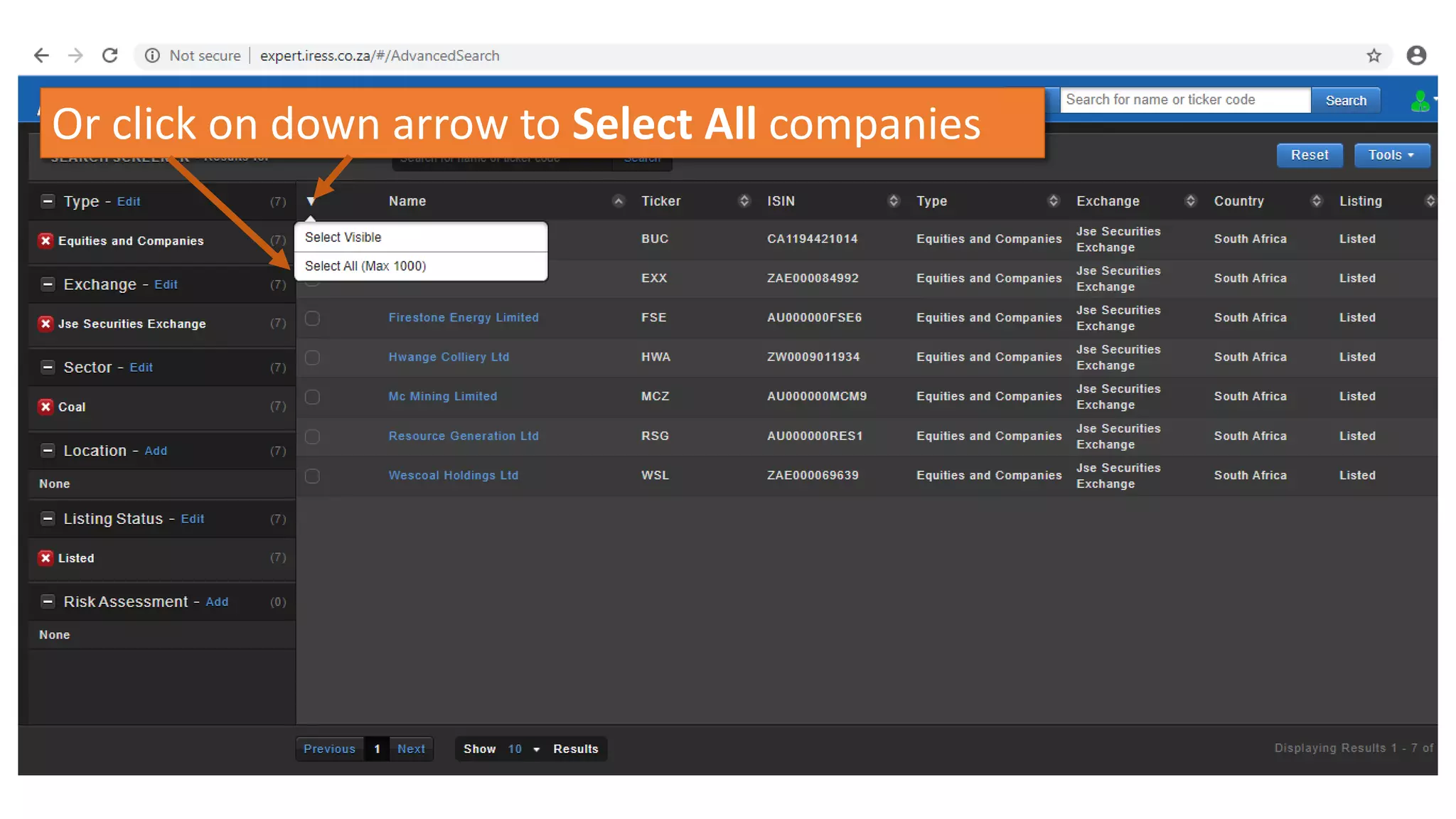 Or click on down arrow to Select All companies
 