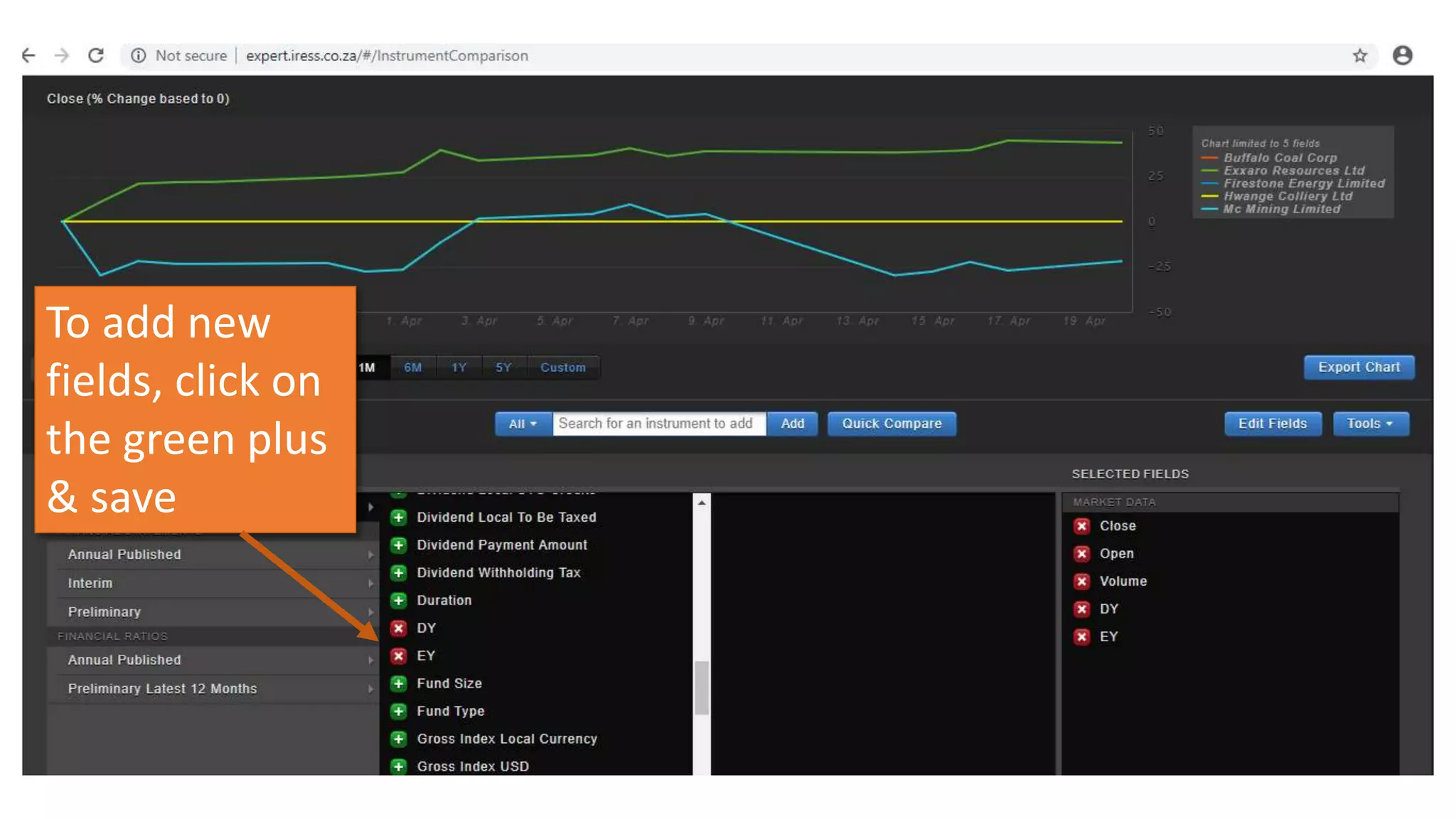 To add new
fields, click on
the green plus
& save
 