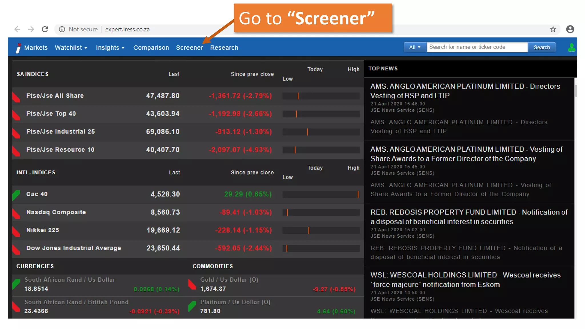 Go to “Screener”
 