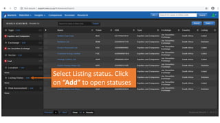 Select Listing status. Click
on “Add” to open statuses
 