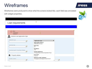 iress.com 21
Wireframes
Wireframes were produced to show what the screens looked like, each field was annotated
with widget properties.
 