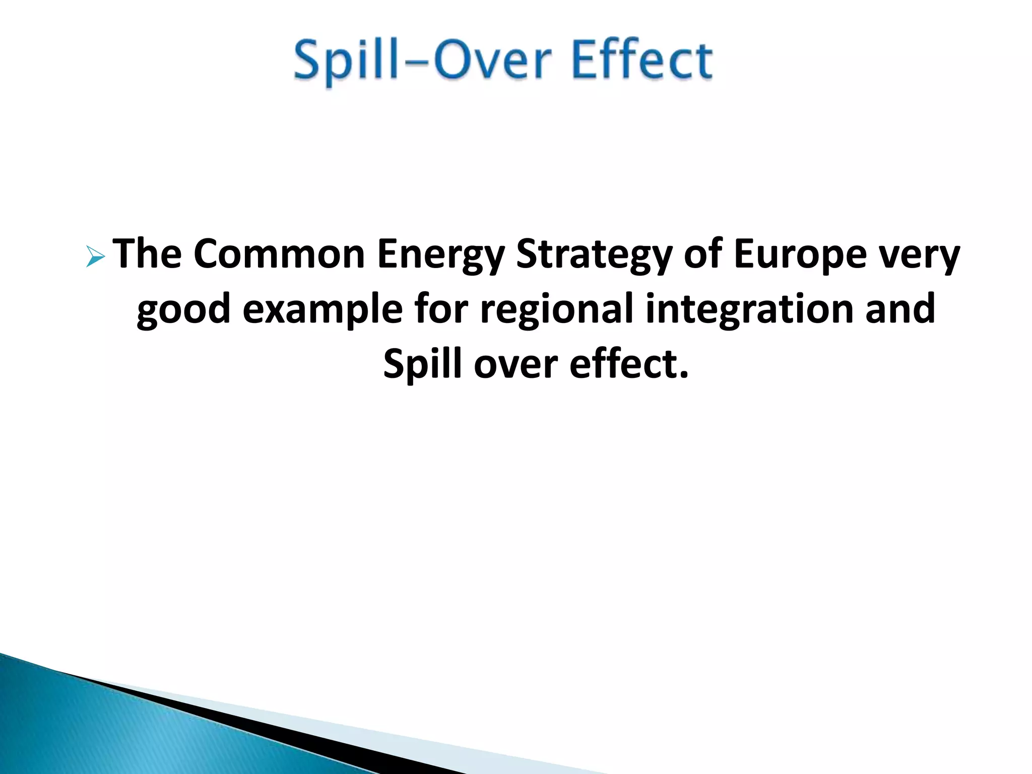The Common Energy Strategy of Europe very
good example for regional integration and
Spill over effect.
 