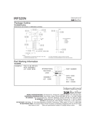 Lot De 20 Transistors MOSFET IRF520 / IRF520N - TO-220 - Marque IR - Pour électronique De Puissance