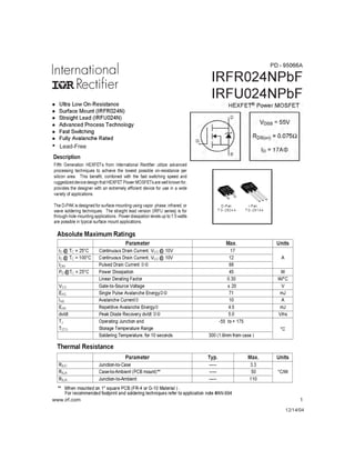 IRFR024NPbF
IRFU024NPbF
PD - 95066A
www.irf.com 1
12/14/04
• Lead-Free
 