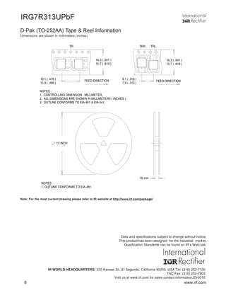 Original IGBT N-CHANNEL IRG7R313U 7R313U 330V 160A TO-252 New | PDF