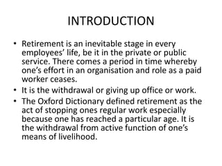 Retirement Introduction Irh 833 retirement and pension administration | PPTX