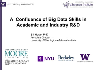 A Confluence of Big Data Skills in
Academic and Industry R&D
Bill Howe, PhD
Associate Director
University of Washington eScience Institute
 