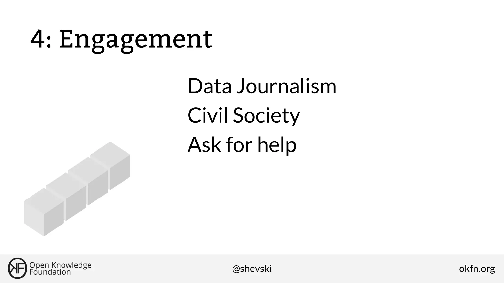 4: Engagement
Data Journalism
Civil Society
Ask for help

@shevski

okfn.org

 