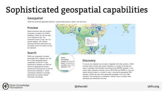 Sophisticated geospatial capabilities

@shevski

okfn.org

 