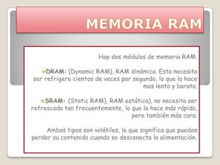 MEMORIA RAM Hay dos módulos de memoria RAM. ,[object Object]