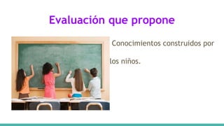 Evaluación que propone
Conocimientos construidos por
los niños.
 
