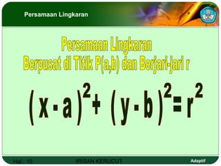 Hal.: 10 IRISAN KERUCUT Adaptif
Persamaan Lingkaran
 
