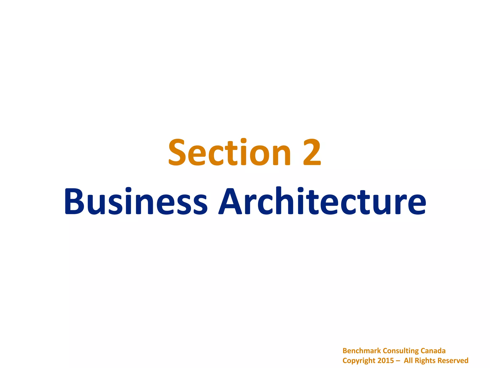 Section 2
Business Architecture
Benchmark Consulting Canada
Copyright 2015 – All Rights Reserved
 