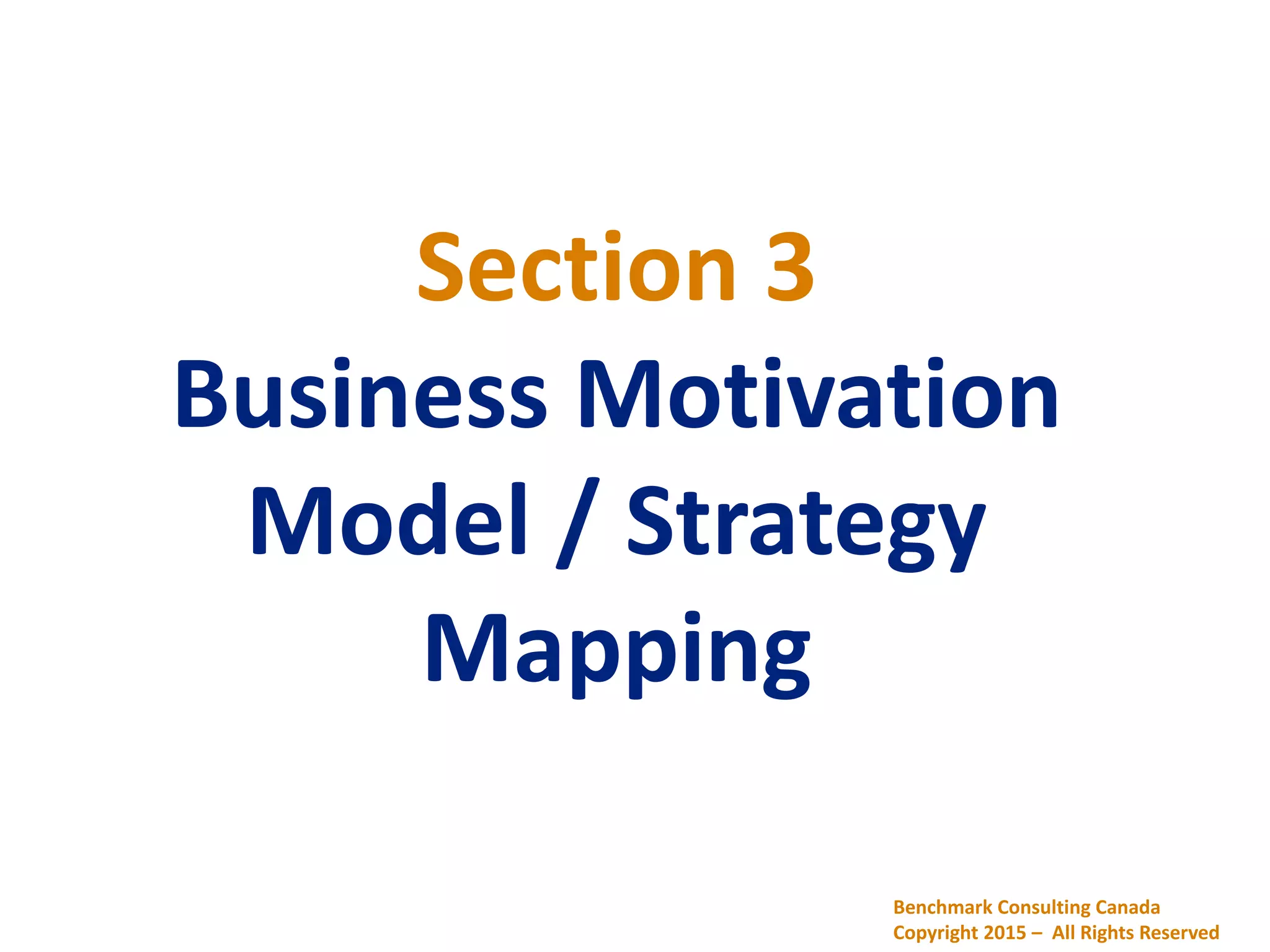 Section 3
Business Motivation
Model / Strategy
Mapping
Benchmark Consulting Canada
Copyright 2015 – All Rights Reserved
 