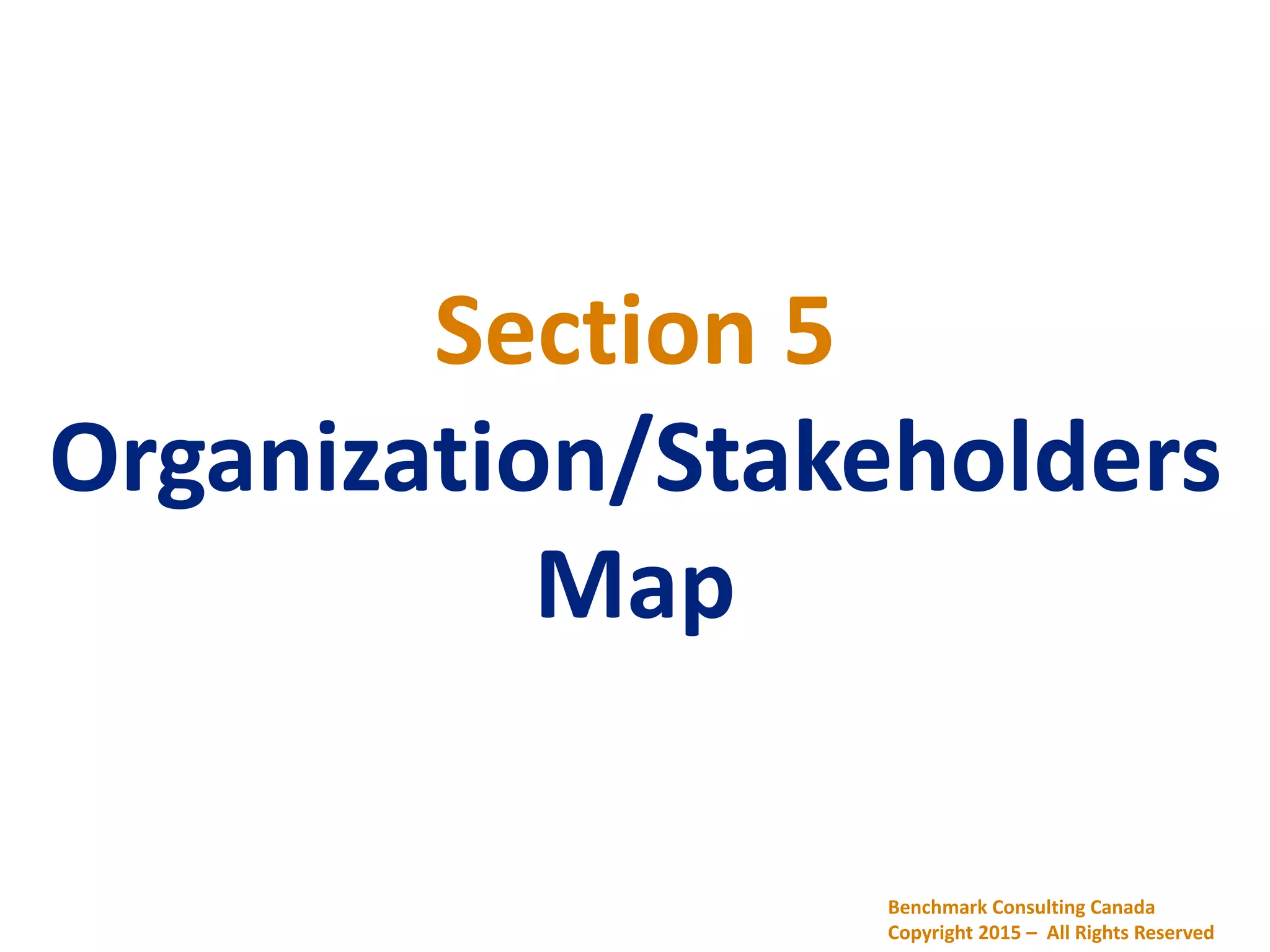 Section 5
Organization/Stakeholders
Map
Benchmark Consulting Canada
Copyright 2015 – All Rights Reserved
 