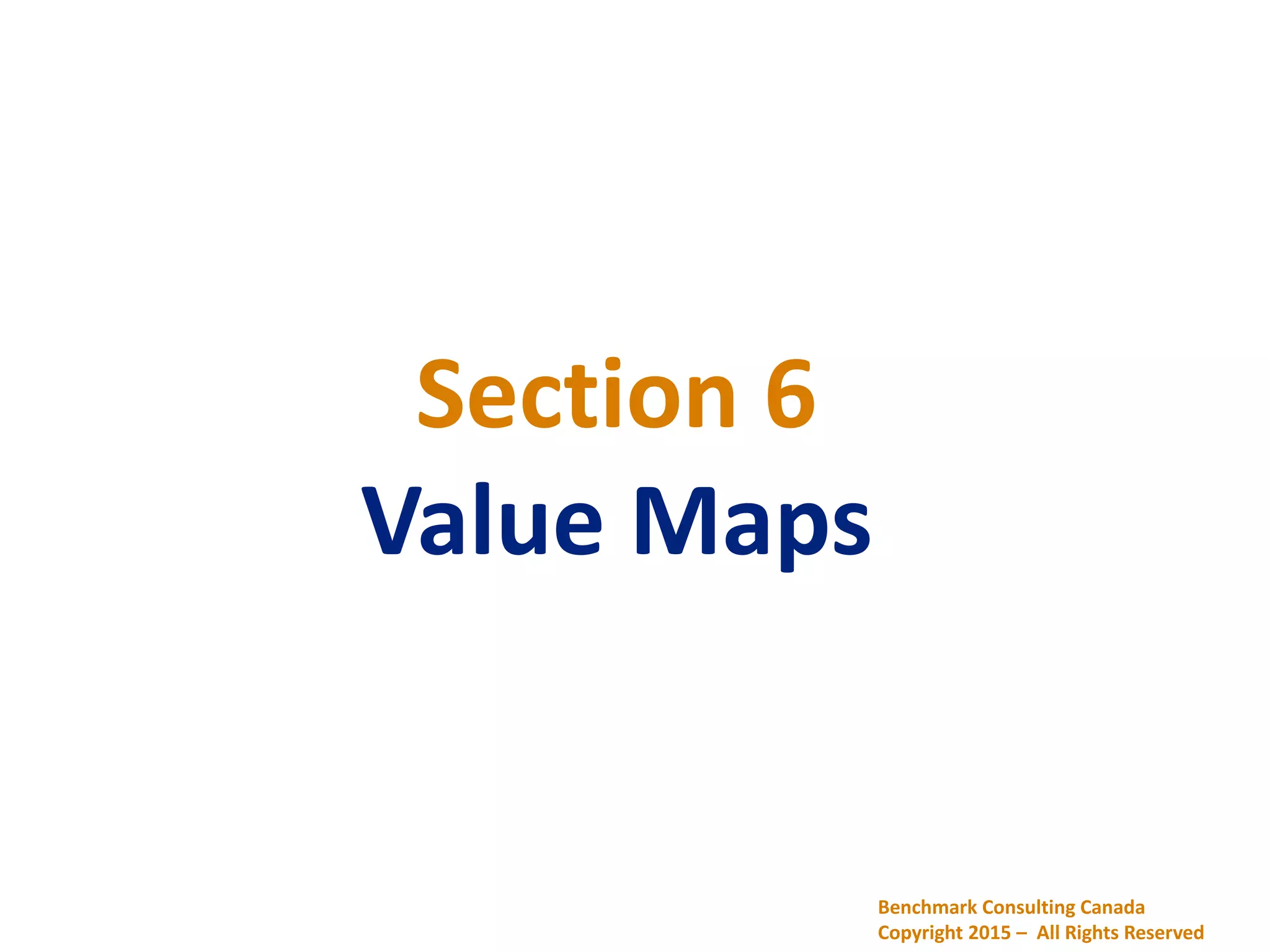Section 6
Value Maps
Benchmark Consulting Canada
Copyright 2015 – All Rights Reserved
 
