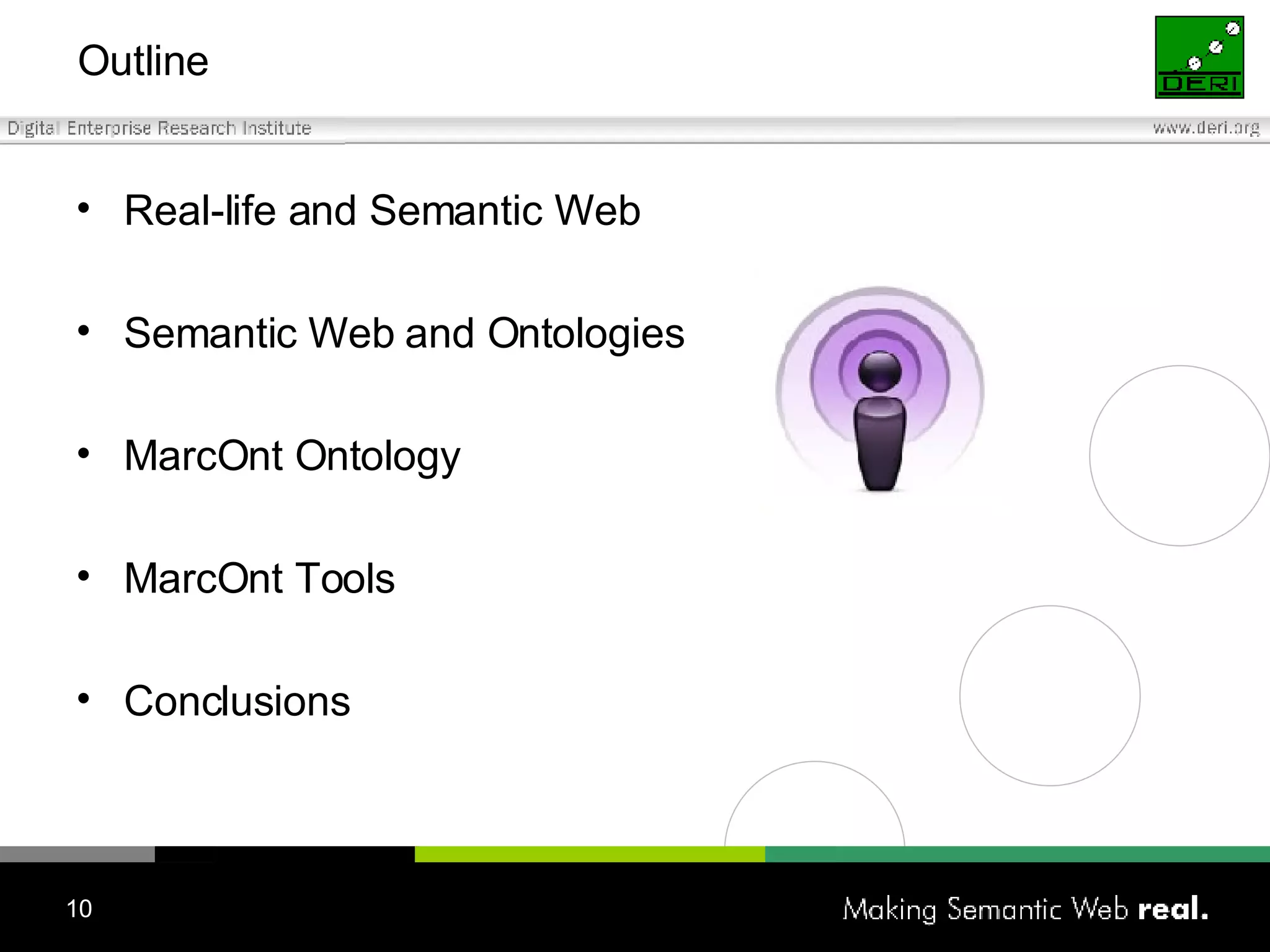 Outline Real-life and Semantic Web Semantic Web and Ontologies MarcOnt Ontology MarcOnt Tools Conclusions 