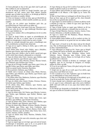 10 Ansin ghlaoigh an slua ar fad, agus dúirt siad le guth ard,
Mar a labhair tú, mar sin déanaimid.
11 Ach do bhrígh go bhfuil an sluagh líonmhar, agus gur
drochaimsir atá ann, ionnus nách féidir dhúinn seasamh
amuigh, agus ní hobair lae nó dhó é so, do bhrígh go bhfuil ár
bpeaca sna neithe so scaipthe i bhfad;
12 Uime sin fanaigí ar uirísle an tslua, agus go dtiocfaidís go
léir d’ár n-áit chónaithe, a bhfuil mnáibh coimhthí acu, san am
ceaptha,
13 Agus leo sin rialóirí agus breithiúna gach áite, go
gcuirfimid fearg an Tiarna uainn ar an ábhar seo.
14 Ghlac Iónátán mac Azael agus Eizíá mac Theocanus an t-
ábhar seo orthu dá réir sin: agus chabhraigh Mosollam agus
Léivís agus Sabábáís leo.
15 Agus rinne siadsan a bhí sa mbraighdeanas de réir na nithe
seo go léir.
16 Agus do thogh Esdras an sagart na príomhdhaoine dá
dteaghlach, iad uile ar a n-ainm: agus ar an gcéad lá den
deichiú mí shuigheadar le chéile chun an scéal a scrúdú.
17 Mar sin cuireadh deireadh lena gcúis a shealbhaigh mná
céile coimhthíocha sa chéad lá den chéad mhí.
18 Agus de na sagairt a tháinig le chéile, agus a raibh mná
aisteach, fuarthas:
19 De chlann mhac Iósaef, mhic Ióédéic, agus a bhráithre;
Mattelas agus Eleazar, agus Ioríb agus Iódánus.
20 Agus thug siad a lámha a chur ar shiúl a gcuid mná agus
reithí a ofráil chun réiteach a dhéanamh ar a n-earráidí.
21 Agus de chlann mhac Éimir; Ananias, agus Zabdeus, agus
Éanes, agus Sameius, agus Hiereel, agus Azarias.
22 Agus de chlann mhac Phaisúir; Elionas, Massias Iosrael,
agus Natanael, agus Ocidelus agus Talsas.
23 Agus de na Léivítigh; Iósabád, agus Semis, agus Colius, dá
ngairthí Calitas, agus Pateus, agus Iúdás, agus Iónas.
24 De na cantairí naofa; Eleazurus, Bacchurus.
25 De na póirtéirí; Sallumus, agus Tolbáin.
26 Díobh siúd ar Iosrael, de chlann mhac Phóró; Hiermas,
agus Éddias, agus Melchias, agus Maelus, agus Eleazar, agus
Asibia, agus Baanias.
27 De chlann mhac Éala; Mathanias, Zacharias, agus Hierielus,
agus Hieremót, agus Aediias.
28 Agus de chlann mhac Zamot; Eliadas, Elisimus, Otonias,
Iariomóid, agus Sabatus, agus Sardeus.
29 De chlann mhac Bhai; Johannes, agus Ananias, agus
Iósabad, agus Amaiteis.
30 De chlann mhac Mhaní; Olamus, Mamuchus, Iedeus, Iabus,
Iasael, agus Hieremot.
31 Agus de chlann mhac Adi; Naatus, agus Moosias, Lacunus,
agus Naidus, agus Mathanias, agus Sesthel, Balnuus, agus
Manaseas.
32 Agus de chlann mhac Anna; Elionas agus Aseas, agus
Melchias, agus Sabbeus, agus Síomón Chosameus.
33 Agus de chlann mhac Ásóm; Altaneus, agus Mathias, agus
Baanaia, Eliphalet, agus Manasses, agus Semei.
34 Agus de chlann mhac Mhaani; Ieremias, Mamdis, Omaerus,
Iúel, Mabdai, agus Pelias, agus Anos, Carabasion, agus
Enasibus, agus Mamnitanamus, Eliasis, Bannus, Eliali, Samis,
Selemias, Natanias: agus de chlann mhac Osora; Sesis, Esril,
Azaelus, Samatus, Zambis, Josephus.
35 Agus de chlann mhac Étma; Mazitias, Zabadias, Éides,
Juel, Banaiias.
36 Ghlac siad seo go léir mná céile aisteacha, agus chuir siad
ar shiúl lena bpáistí iad.
37 Agus na sagairt agus na Léivítigh, agus iad siúd de Iosrael,
chomhnuigh in Iarúsailéim, agus sa tír, ar an gcéad lá den
seachtú mí: mar sin bhí clann Iosrael ina gcónaí.
38 Agus tháinig an slua go léir le chéile d’aon ghnó go dtí áit
leathan an phóirse naofa ar an taobh thoir:
39 Agus labhair siad le hEsdras an sagart agus an léitheoir, go
dtabharfadh sé dlí Mhaois, a bhí tugtha ag an Tiarna Dia
Iosrael.
40 Mar sin thug Esdras an t-ardsagart an dlí don tslua go léir ó
fhear go bean, agus go dtí na sagairt go léir, chun éisteacht
leis an dlí ar an gcéad lá den seachtú mí.
41 Agus léigh sé sa chúirt leathan os comhair an phóirse naofa
ó mhaidin go meán lae, i láthair fir agus mná; agus thug an
sluagh aird ar an dlí.
42 Agus d’éirigh Esdras an sagart agus léitheoir an dlí ina
sheasamh ar laíon adhmaid, a rinneadh chun na críche sin.
43 Agus d’éirigh Mataitias, Sammus, Ananias, Azarias, Urias,
Ezecias, Balasamus, ar thaobh na láimhe deise;
44 Agus ar a láimh chlé bhí Phaldaius, Misael, Melchias,
Lotasubus agus Nabarias.
45 Ansin ghabh Esdras leabhar an dlí os comhair an tslua: óir
shuigh sé go honórach ar an gcéad dul síos ina radharc dóibh
uile.
46 Agus nuair a d’oscail sé an dlí, sheas siad go léir díreach
suas. Mar sin bheannaigh Esdras an Tiarna Dia is Airde, Dia
na Slua, Uilechumhachtach.
47 Agus d'fhreagair an sluagh go léir, Amen; agus ar thógáil
suas a lámha thit siad ar an talamh, agus adhradh an Tiarna.
48 Mhúin Íosa freisin, Anas, Sairéabais, Adinus, Iacób,
Sabateas, Auteas, Maianeas, agus Calitas, Asrias, agus
Ióasabdus, agus Ananias, Biatas, na Léivítigh, dlí an Tiarna,
ag tabhairt leo é a thuiscint.
49 Ansin labhair Ataratáit le hEsdras an t-ardsagart. agus
léaghthar, agus do na Léivítigh do theagaisc an tsluaigh,
eadhon do chách, ag rádh,
50 Tá an lá seo naofa don Tiarna; (Oir ghuil siad go léir nuair
a chuala siad an dlí:)
51 Imigh mar sin, agus ith an t‑saill, agus ól an mhilis, agus
cuirig chucu nach bhfuil aon ní acu;
52 Oir is naomh an lá so don Tighearna: agus ná bíodh brón
ort; óir tabharfaidh an Tiarna chun onóra thú.
53 Mar sin d’fhoilsigh na Léivítigh gach ní don phobal, ag rá,
Tá an lá seo naofa don Tiarna; ná bíodh brón ort.
54 Ansin chuaigh siad a mbealach, gach duine le n-ithe agus
le n-ól, agus le suan a dhéanamh, agus chun cuid a thabhairt
dóibh siúd nach raibh aon ní acu, agus chun lúcháir mhór a
dhéanamh;
55 Do bhrígh gur thuigeadar na briathraibh inar teagaisgeadh
iad, agus na neithe do cuireadh le chéile iad.
 